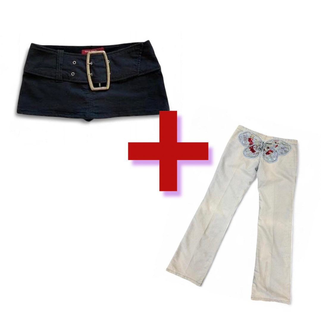 Bundle: Miss Sixty Killing Joke skirt + Miss Sixty Butterfly jeans